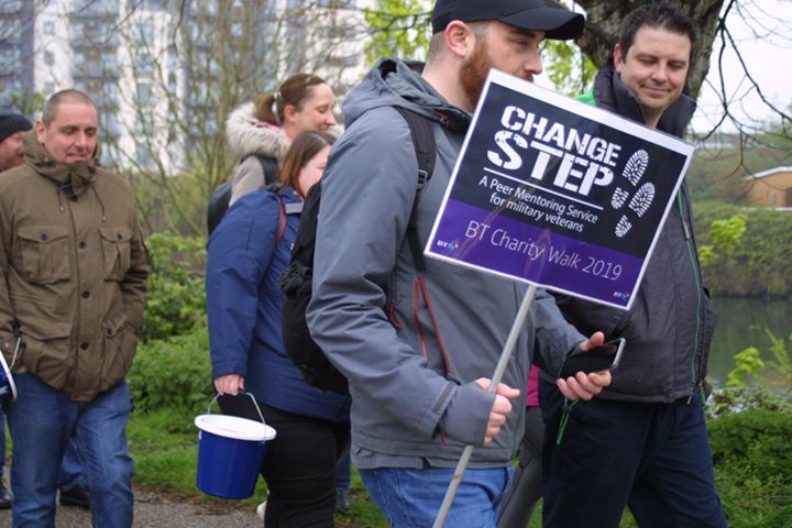 BT fundraiser walk with sign